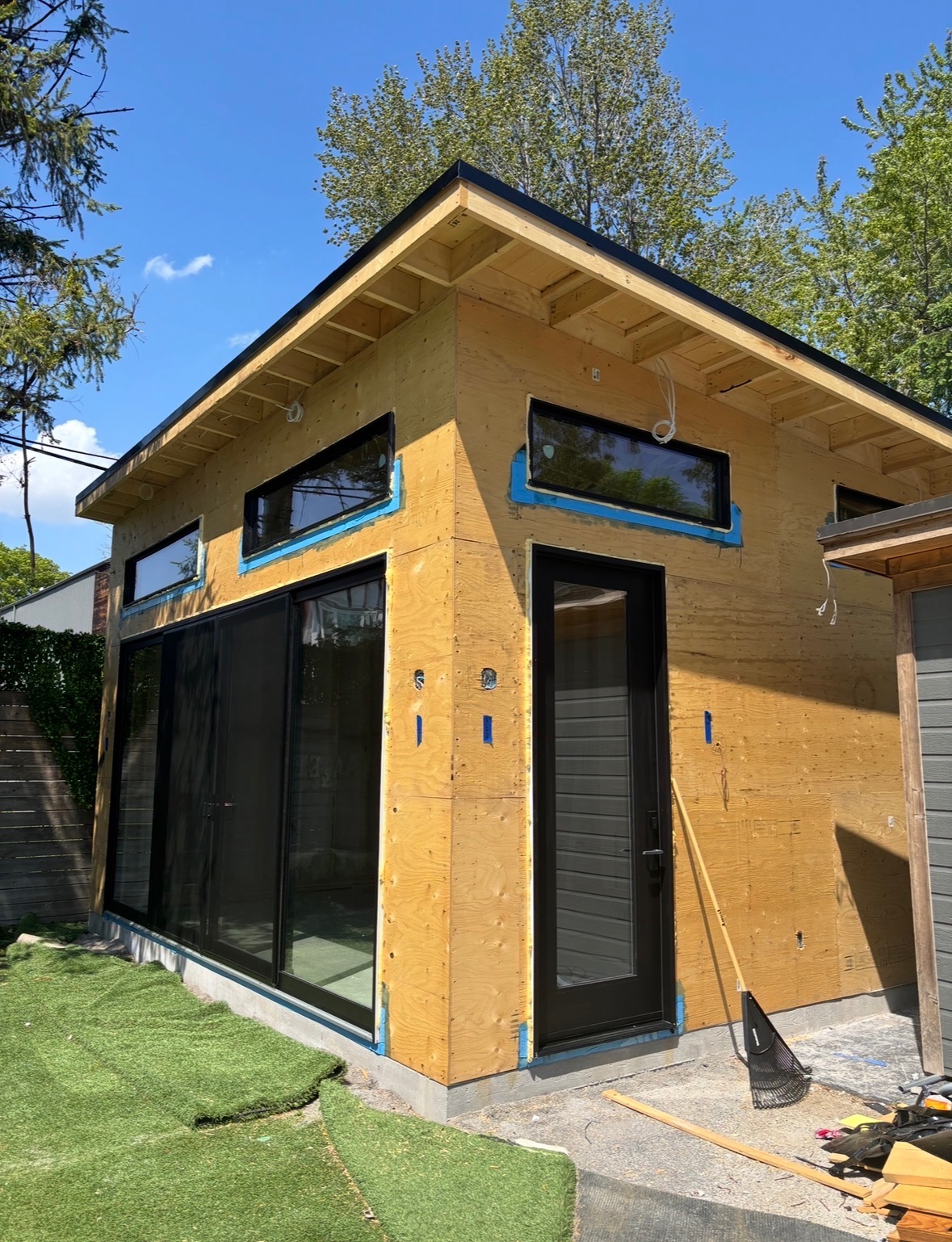 Backyard addition before fiber cement siding installation by Kubura Siding